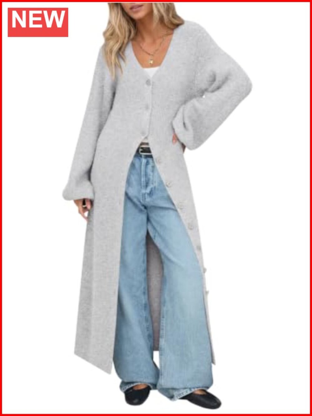 Oversized Long Cardigan Sweater Button Up V-Neck Knit Duster Coat